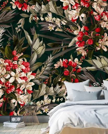 rød og svart floral tapet