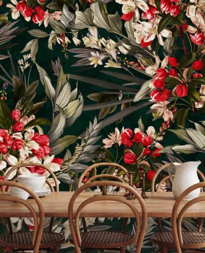 papel de parede floral vermelho e preto