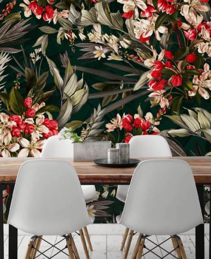 rood en zwart bloemenbehang