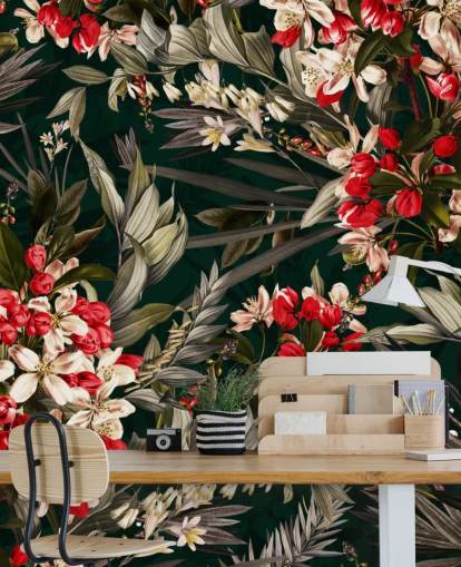 papel de parede floral vermelho e preto papel de parede floral vermelho e preto
