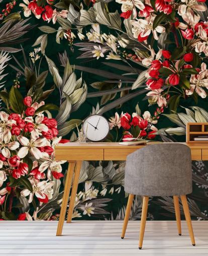 rood en zwart bloemenbehang