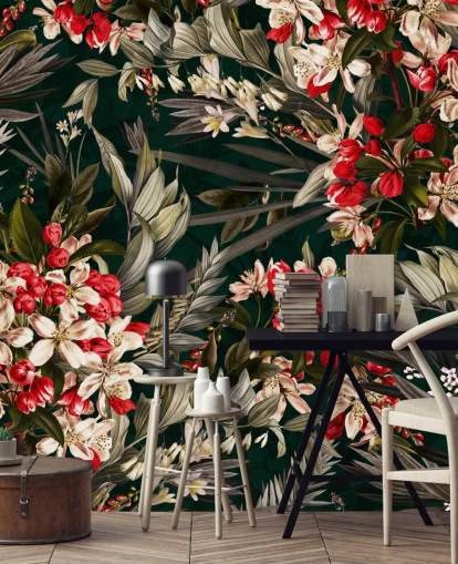 rood en zwart bloemenbehang
