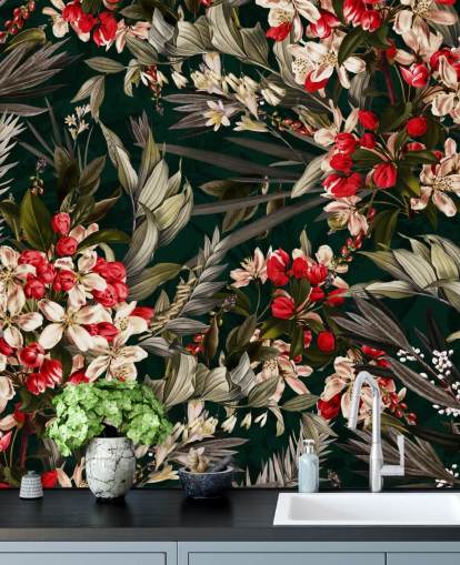 papier peint floral rouge et noir