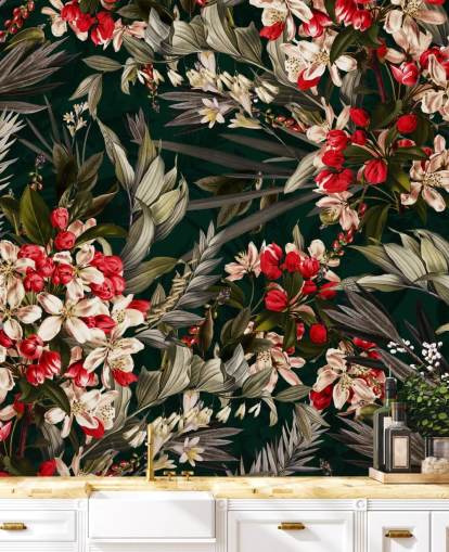 rød og svart floral tapet