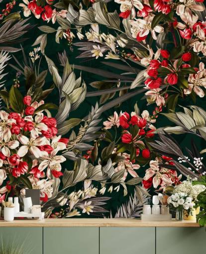 papier peint floral rouge et noir