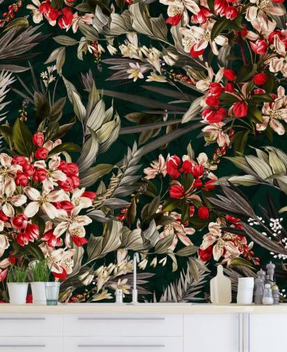 red and black floral wallpaper