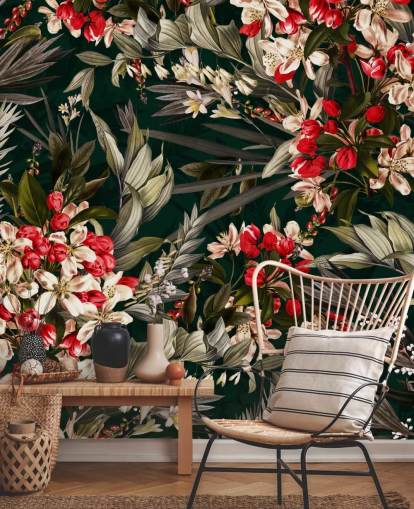 papier peint floral rouge et noir