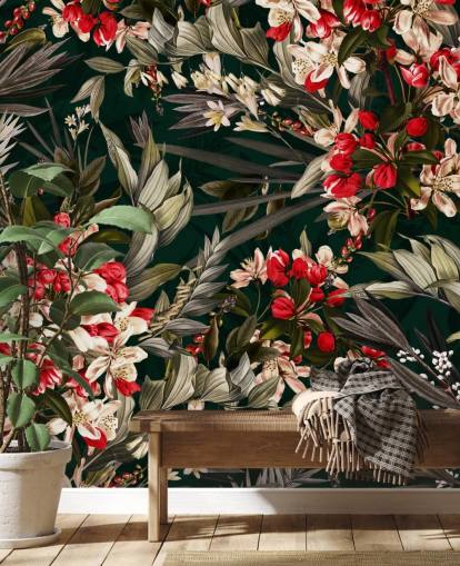 rød og svart floral tapet