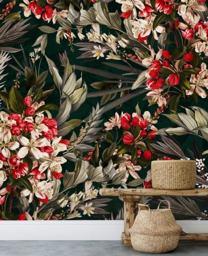 rood en zwart bloemenbehang