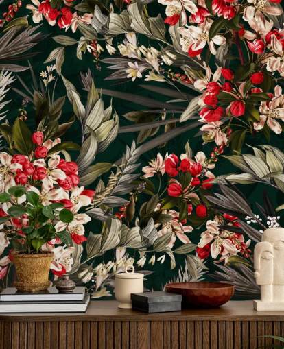 red and black floral wallpaper