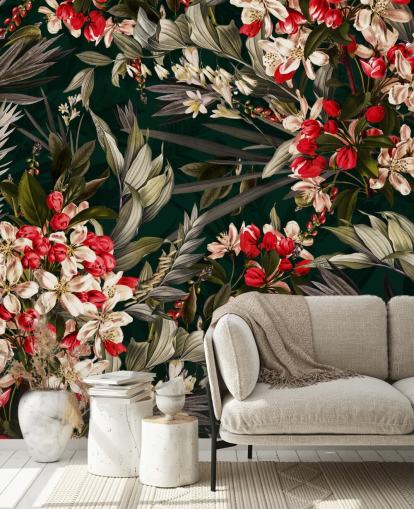 papel de parede floral vermelho e preto