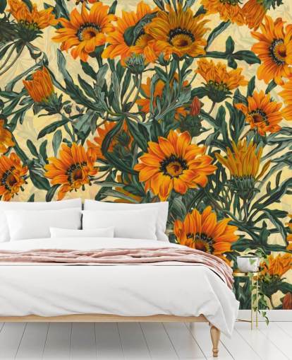 orange solblomster tapet