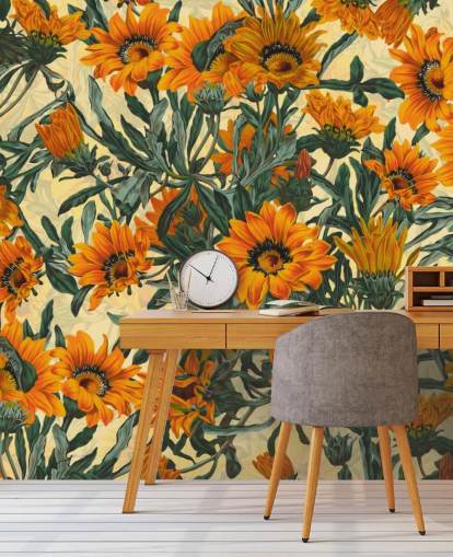 oranje zonnebloemen behang