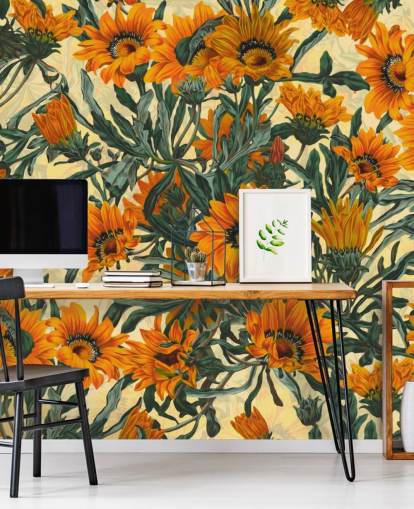 orange solblomster tapet