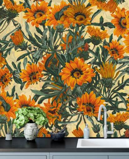 oranje zonnebloemen behang oranje zonnebloemen behang