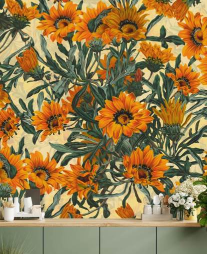 orange solblomster tapet