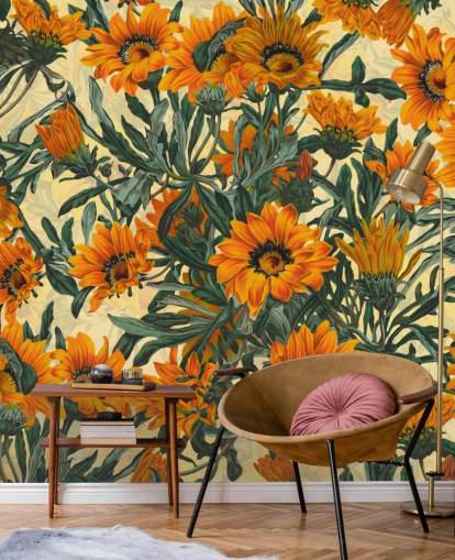 carta da parati arancio con fiori di sole carta da parati arancio con fiori di sole