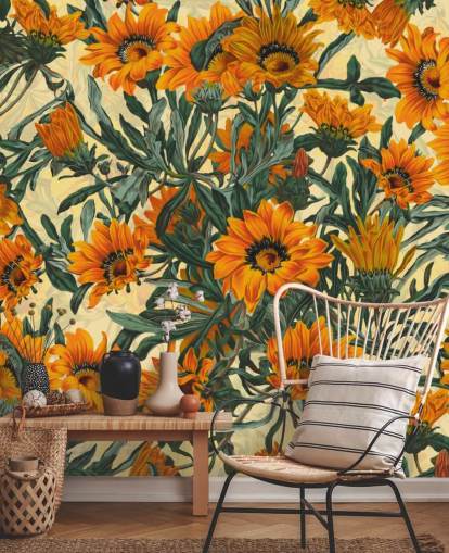 orange solblomster tapet