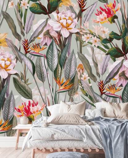 neutral getönte tropische Blumentapete neutral getönte tropische Blumentapete