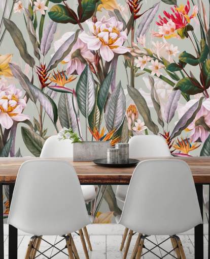 neutral toned tropical flower wallpaper