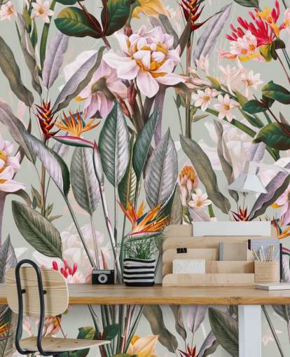 neutral toned tropical flower wallpaper