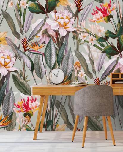 neutral toned tropical flower wallpaper