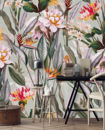 neutral toned tropical flower wallpaper