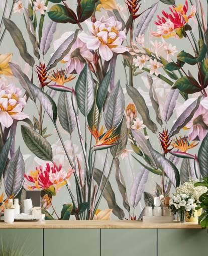 neutral toned tropical flower wallpaper