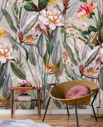 papier peint de fleurs tropicales aux tons neutres papier peint de fleurs tropicales aux tons neutres