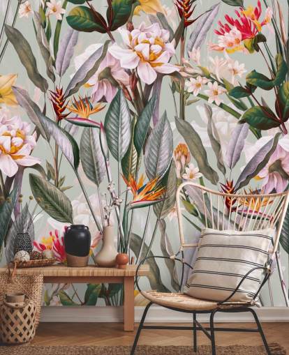 papel de parede de flores tropicais em tons neutros