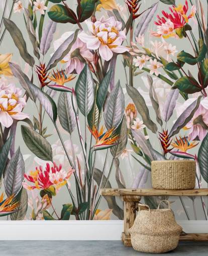 neutral toned tropical flower wallpaper
