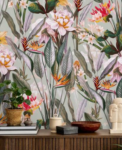 papier peint de fleurs tropicales aux tons neutres papier peint de fleurs tropicales aux tons neutres