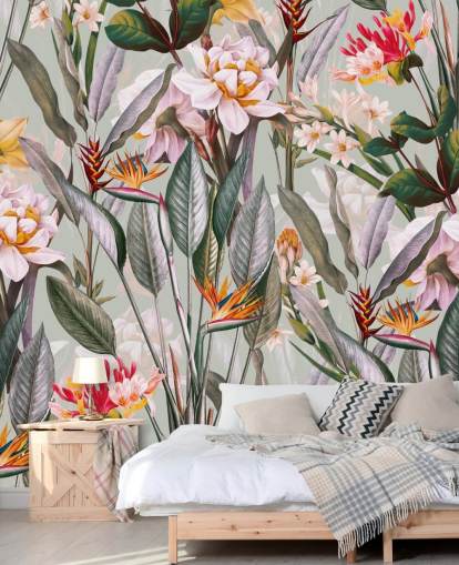 neutral toned tropical flower wallpaper