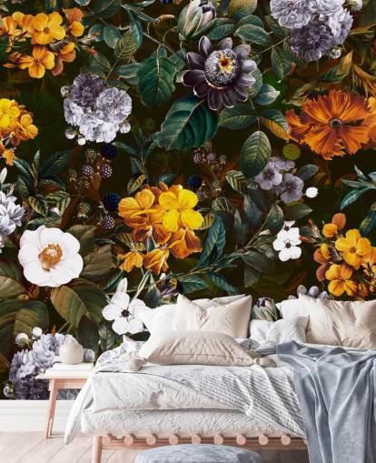 gule blomster mod mørke blomster tapet