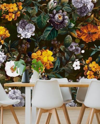 papel pintado de flores amarillas contra flores oscuras papel pintado de flores amarillas contra flores oscuras