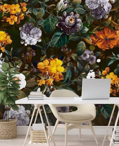 carta da parati fiori gialli contro fiori scuri