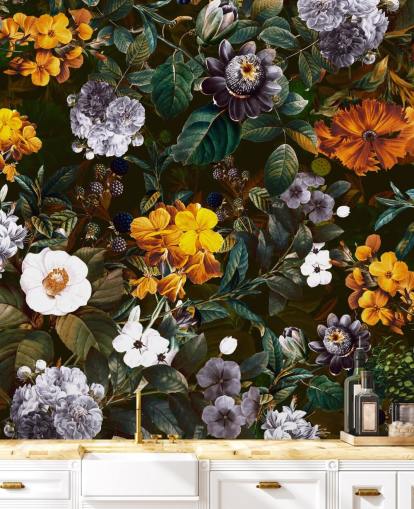 gelbe Blumen vor dunklen Blumen Tapete gelbe Blumen vor dunklen Blumen Tapete