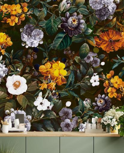 gule blomster mod mørke blomster tapet