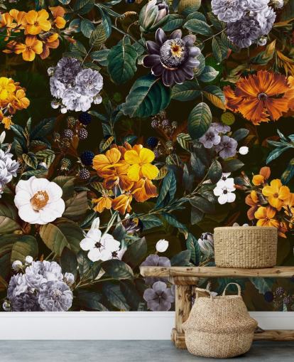 gule blomster mot mørke blomster tapet gule blomster mot mørke blomster tapet