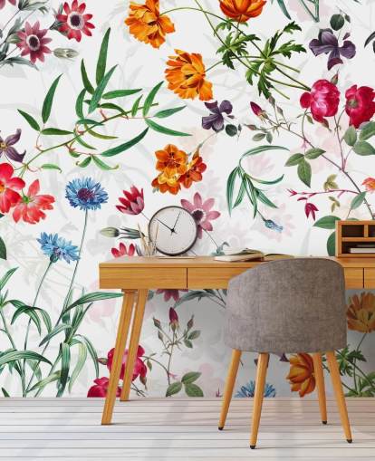 Blumentapete auf weißem Hintergrund Tapete