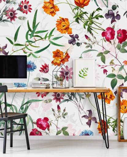 Blumentapete auf weißem Hintergrund Tapete