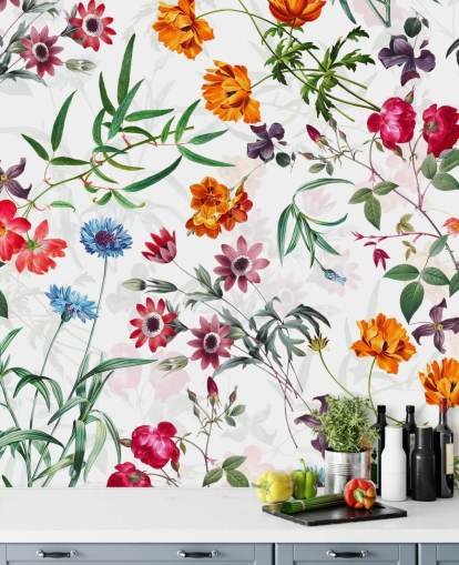 Blumentapete auf weißem Hintergrund Tapete