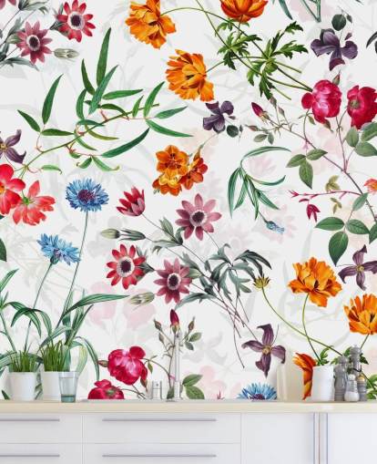 bloem behang op witte achtergrond behang