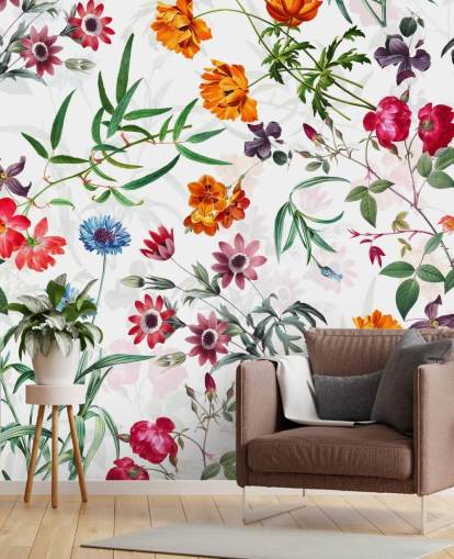 Blumentapete auf weißem Hintergrund Tapete