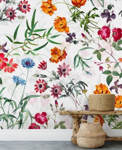 Blumentapete auf weißem Hintergrund Tapete