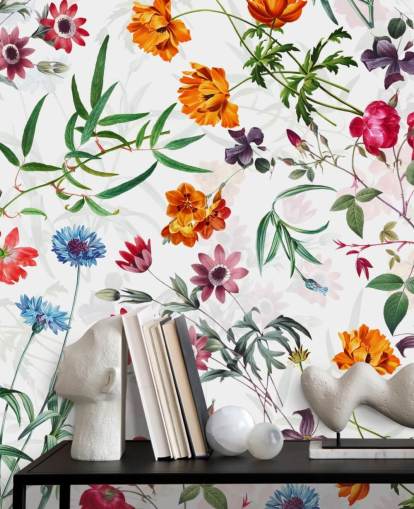 Blumentapete auf weißem Hintergrund Tapete Blumentapete auf weißem Hintergrund Tapete