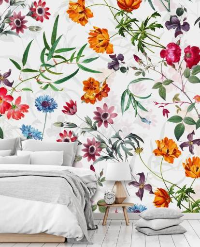 bloem behang op witte achtergrond behang