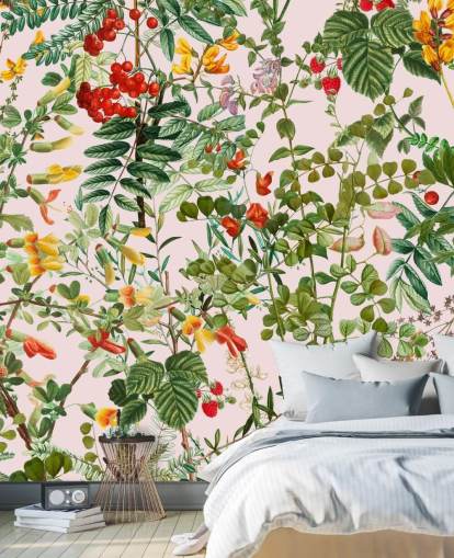 papier peint feuilles et fleurs