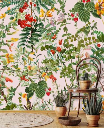 carta da parati foglie e fiori