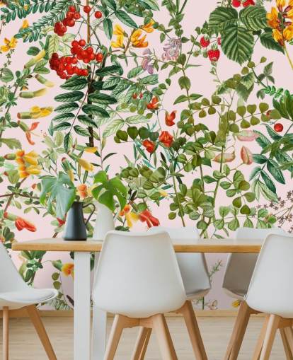 carta da parati foglie e fiori